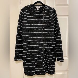 Paraphrase Black and White Striped Coat. 85% wool 15% acrylic. Lots of stretch!